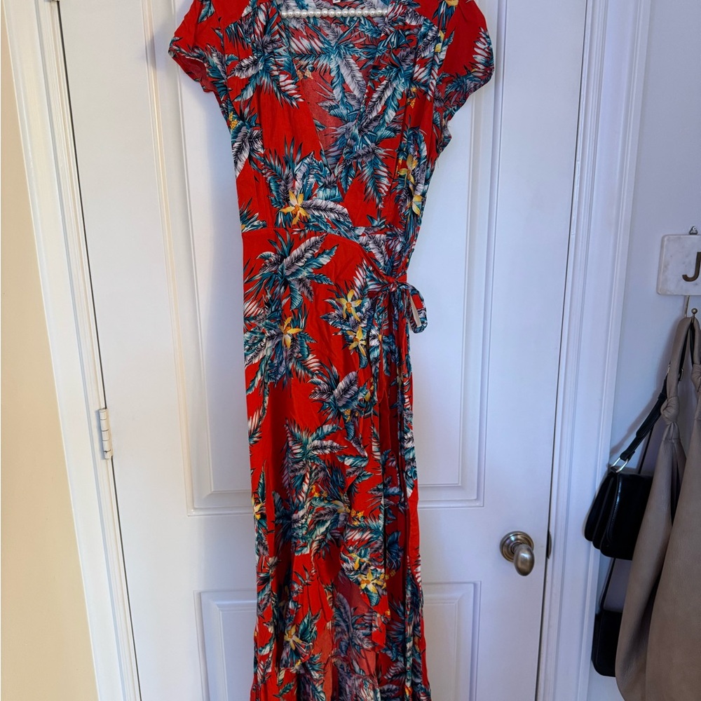Tropical Red Floral Maxi Dress